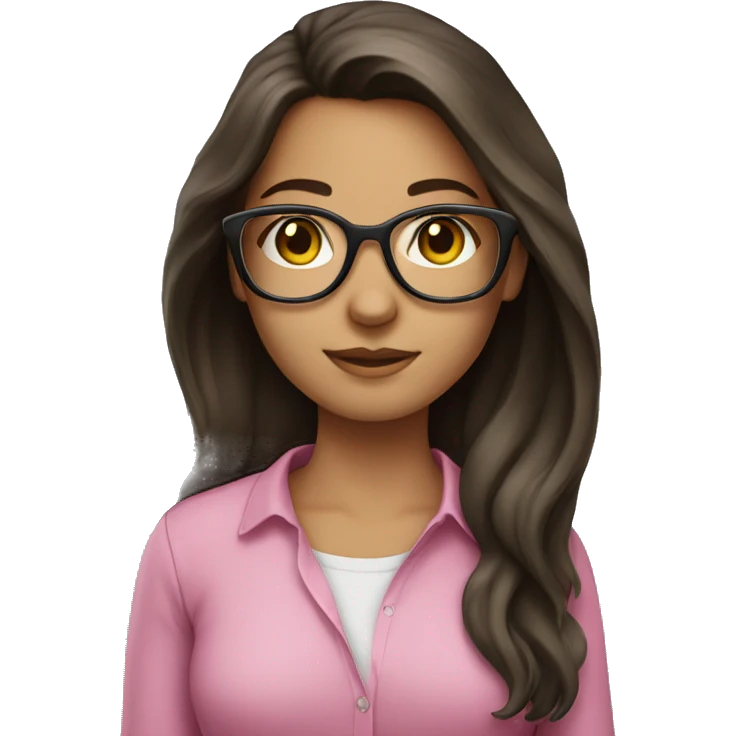 brunette girl, long hair, glasses, pink shirt emoji