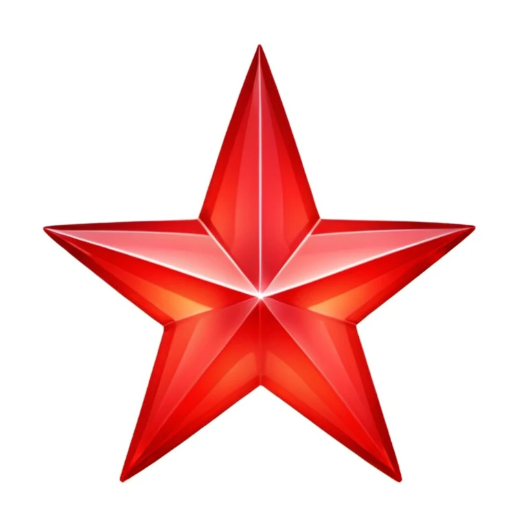 Glossy red star emoji with a neon red glow. Slightly tilted for dynamic feel. Crystal-like surface with sparkles and inner gradient. Smooth beveled edges for 3D effect. Futuristic, playful style. Transparent background. emoji