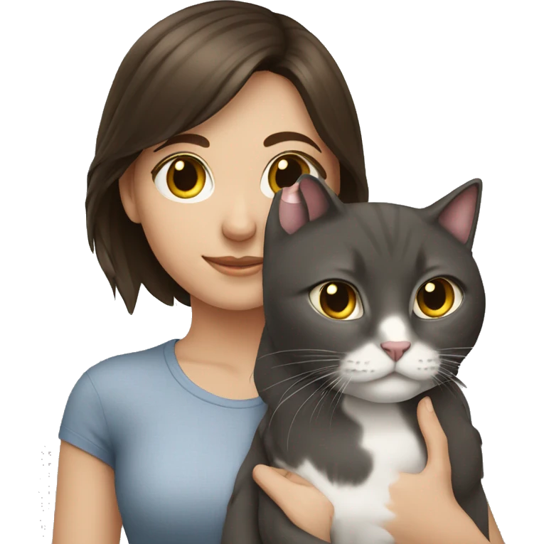 Brunette girl with British cat emoji