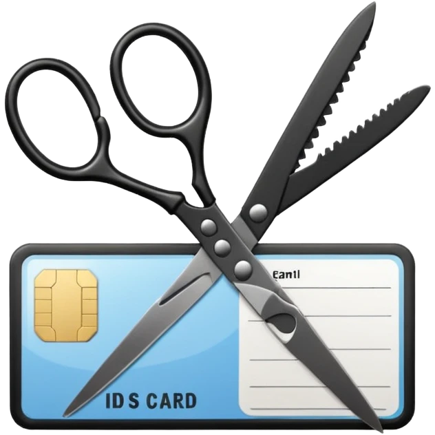 Floating black Scissors cutting in half an idf soldier ID card with a little chip in 2 parts emoji