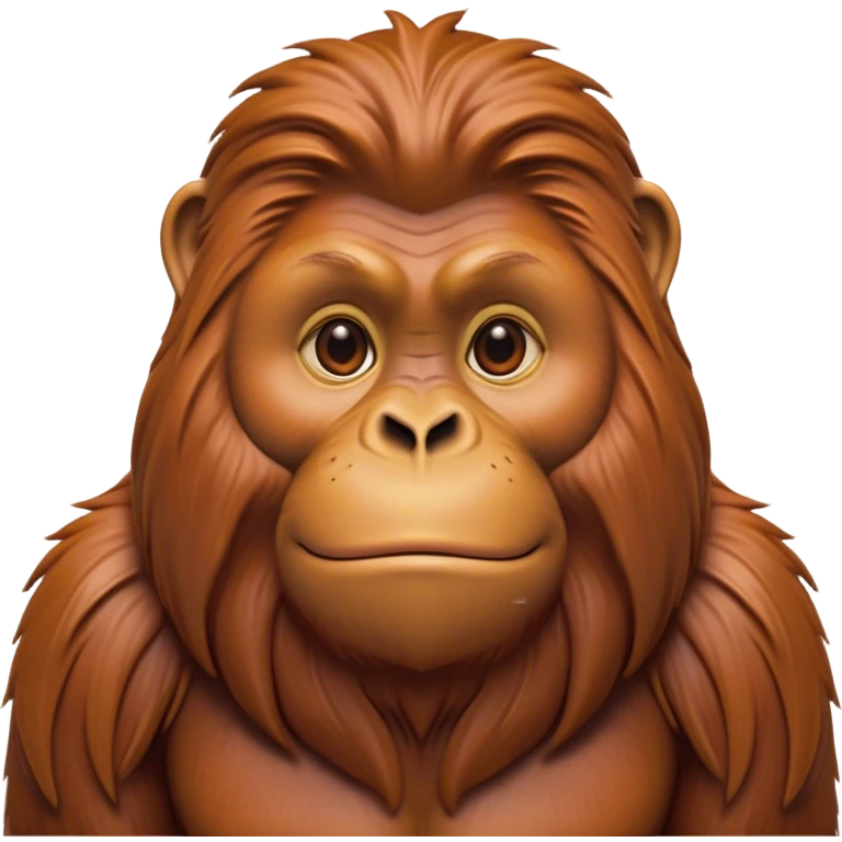 Cinematic Noble Orangutan Portrait Emoji, Poised and regal, with a robust, thoughtful build and deep, soulful eyes framed by rich, textured fur, Simplified yet sharp and sophisticated features, highly detailed, glowing with a soft, earthy glow, high shine, intelligent and contemplative, stylized with an air of ancient wisdom, focused and commanding, soft glowing outline, capturing the essence of a watchful and confident guardian that appears ready to step out of the screen with timeless authority! emoji