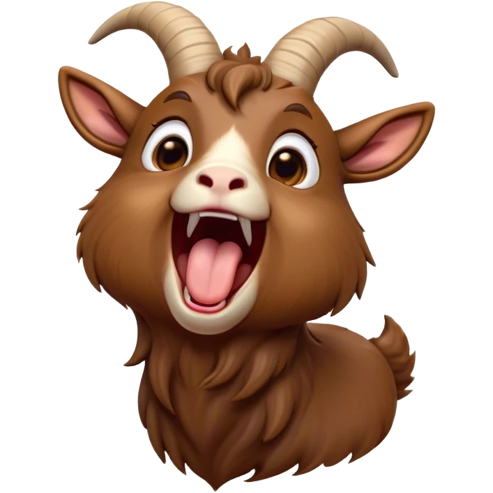 Cinematic Cute Yawning Brown Goat Portrait Emoji, Head tilted slightly with a dramatic, wide-open yawn, showcasing a soft, downy brown fur with delicate horns and gently drooping ears, round eyes barely open in drowsy contentment, Simplified yet irresistibly adorable features, highly detailed, glowing with a soft, cozy glow, high shine, relaxed yet expressive, stylized with a touch of rustic whimsy, bright and endearing, soft glowing outline, capturing the essence of a sleepy yet affectionate goat, so drowsy it feels like it could stretch out of the screen and curl up for a nap! emoji