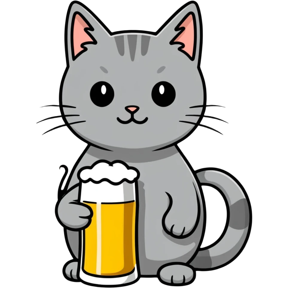 Grey cat with Beer  emoji