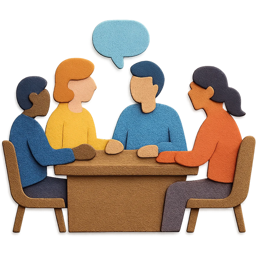 group of people talking around a table emoji