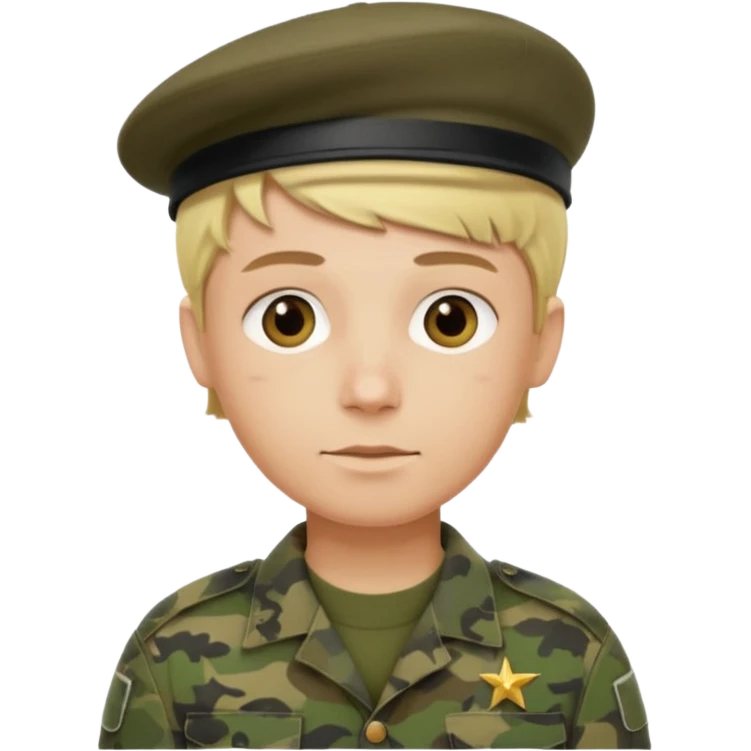 a soldier with short blonde hair in camo in a beret a man emoji