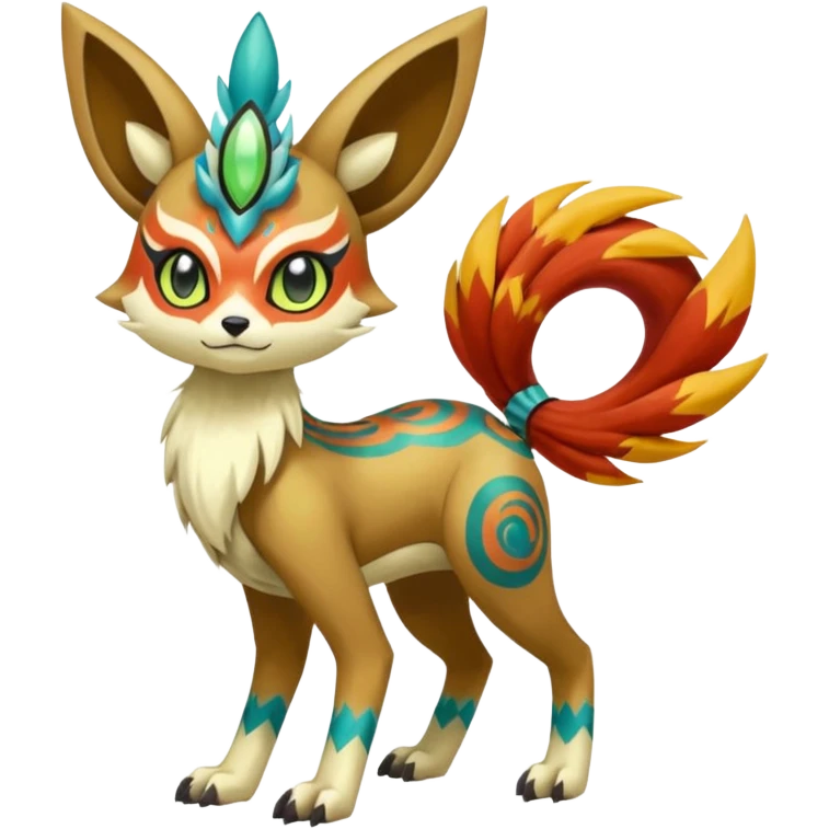 Tribal Colorful Exotic Fionbri-Kalon-Falvie-Vernid-Meloetta-Pokémon-Fakémon-Digimon-Spectrobe-hybrid-fusion, full body emoji
