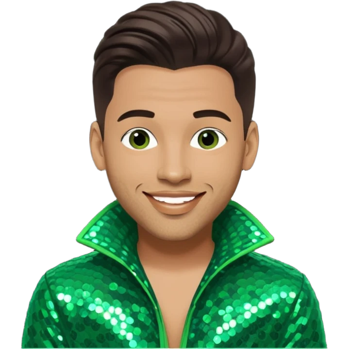 Sam Watters, Male R&B Singer (b. 1970) from Color Me Badd with long dark brown hair, green sequin outfit, light skin  emoji