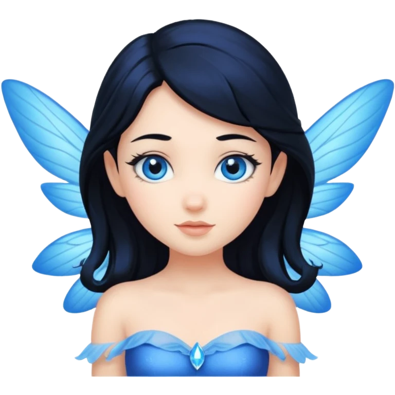 Flying blue fairy with black hair and blue eyes emoji