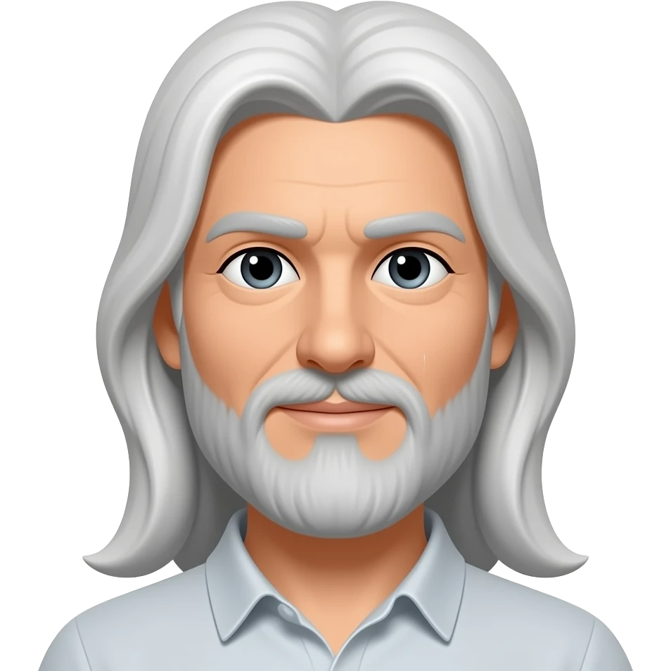 عيناه اسود رجل شعره طويل ابيض في رمادي له لحيه ة رمادي emoji