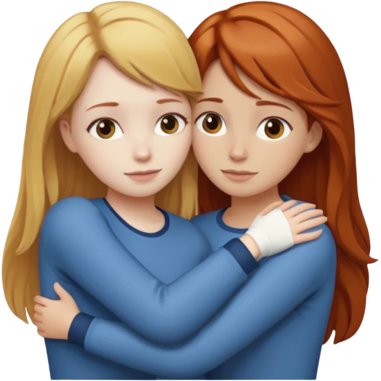 two girls who hug eachother. one has auburn hair and very pale skin, other has medium skin and blonde hair emoji