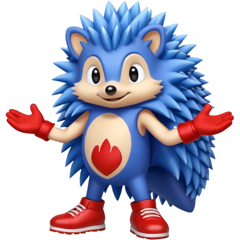 a blue hedgehog that has arms and legs with a tan chest fur, and some gloves and red and white shoes emoji