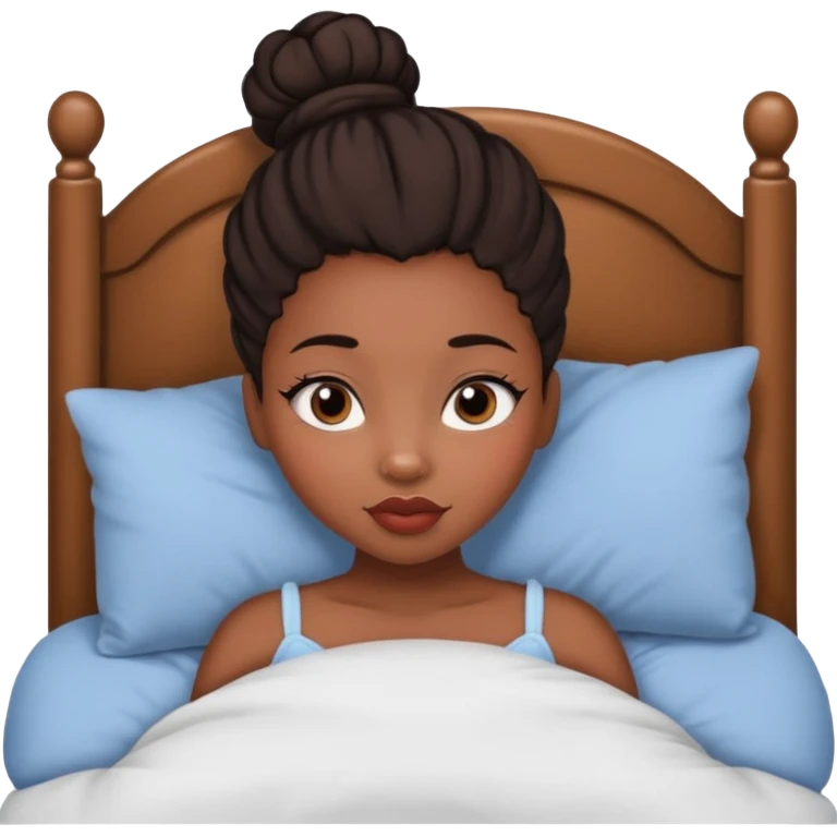 A black girl with edges and plump lips and long lashes with a bun in her bed emoji
