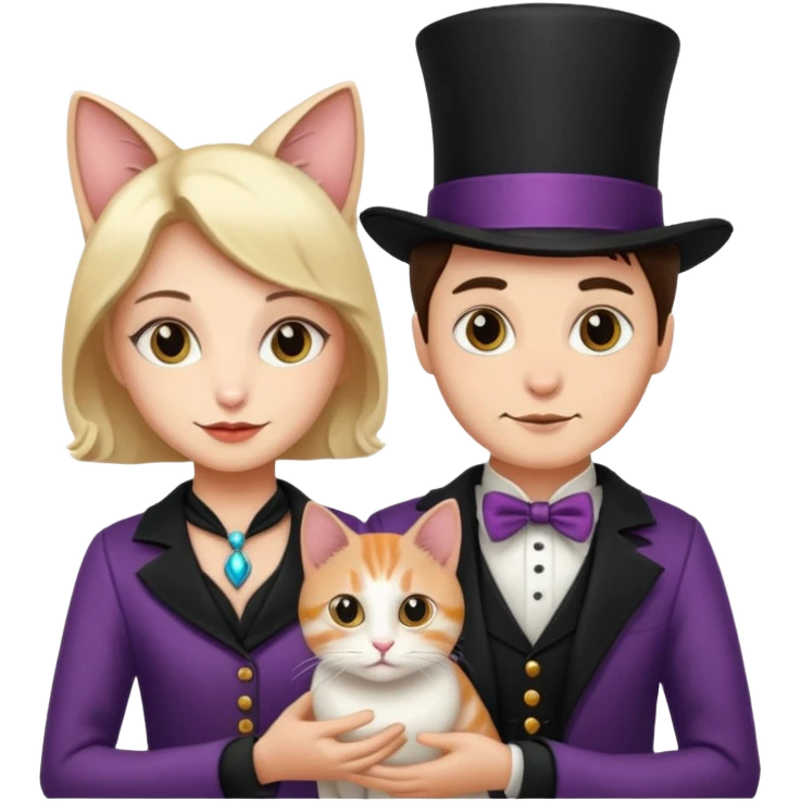 magician couple and their pet cat emoji