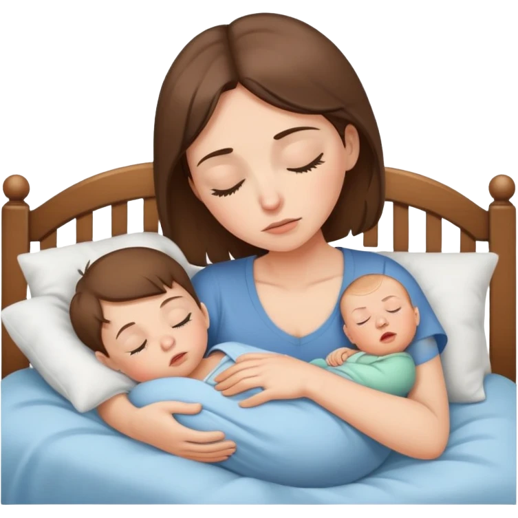Light brunette tired mom forcing baby boy to go to sleep emoji
