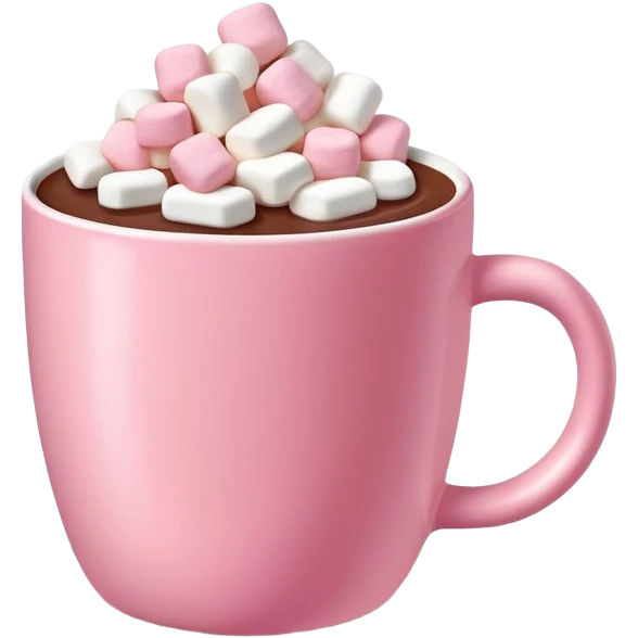 hot chocolate in a pink mug with mini marshmallows floating on top emoji