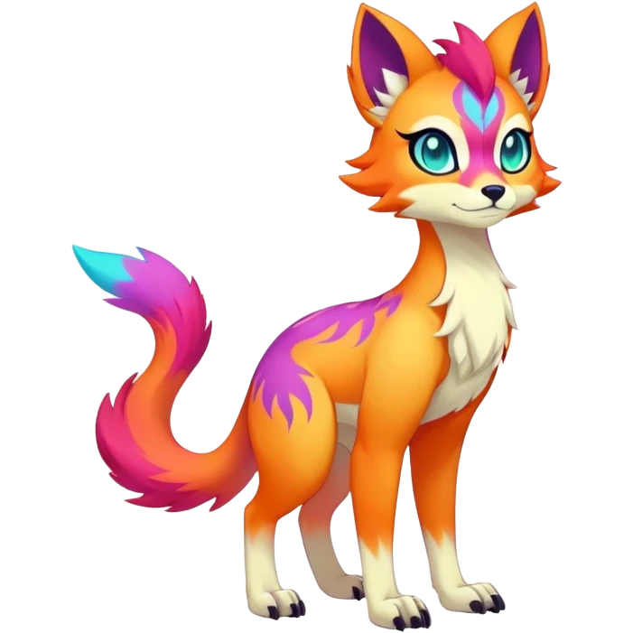 Anime-styled Neon-colored multi-colored cool Falvie-Fionbri-creature-fursona, full body, with random markings emoji