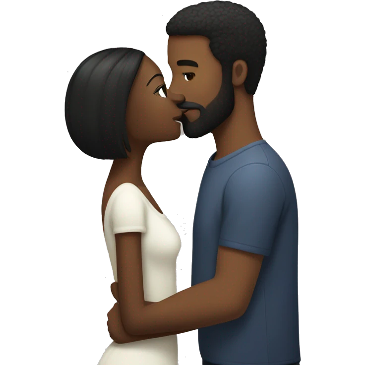 Black girl with long black straight hair and earrings kissing bearded white man with short dark hair  emoji