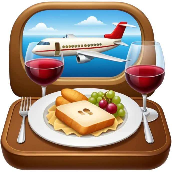 luxury plane food with wine emoji
