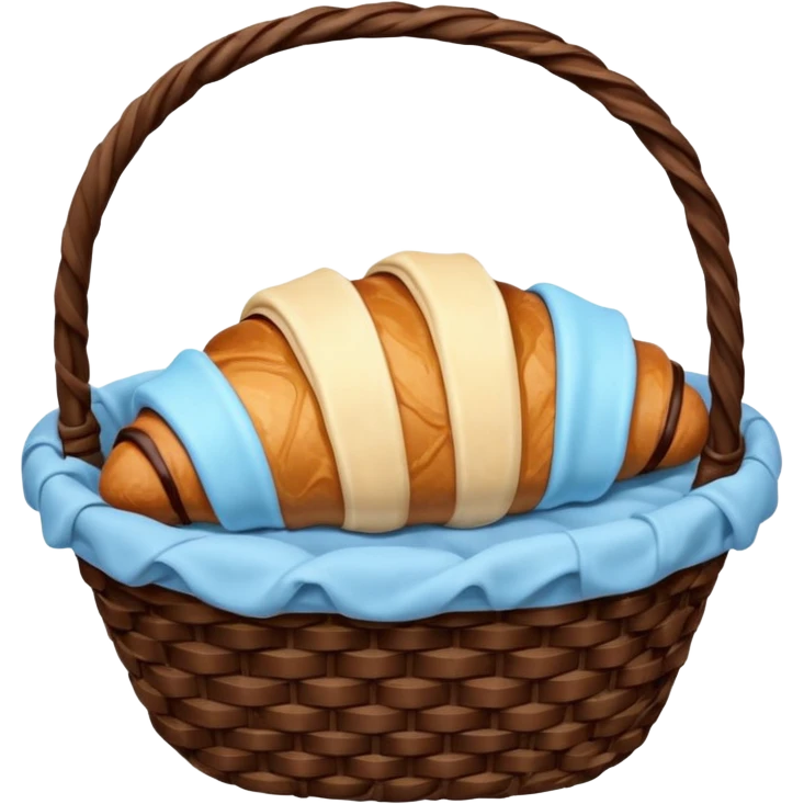 Croissant with poured chocolate in a pale blue wicker basket emoji