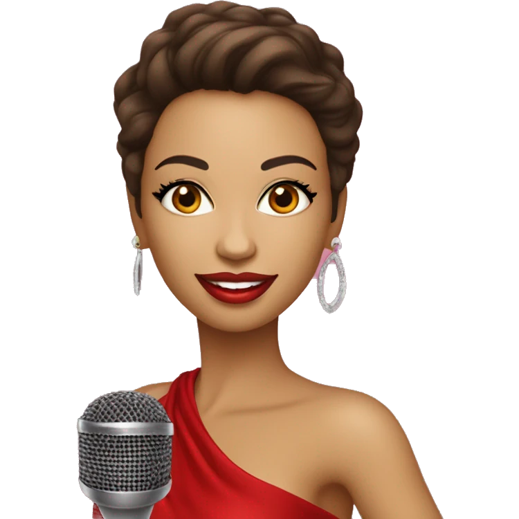Cantora de forró, loira, com microfone na mão, com bota, figurino de diva na cor vermelha emoji