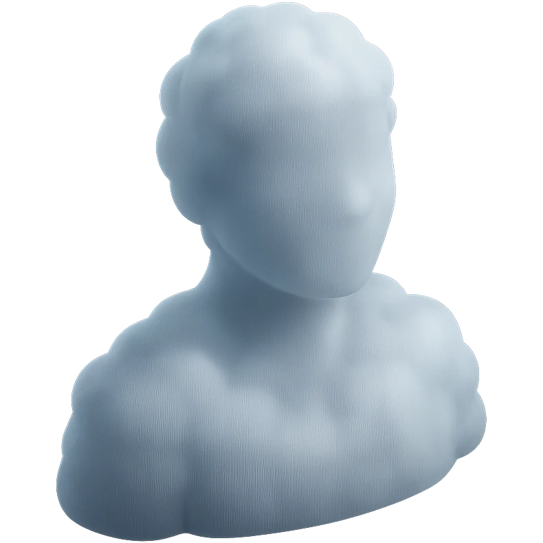 person made entirely of white fluffy clouds, shoulder up, front view, matte glass style emoji
