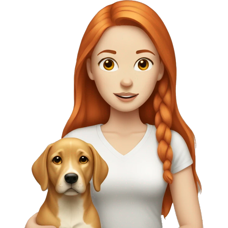 White girl red hair with yellow lab dog emoji
