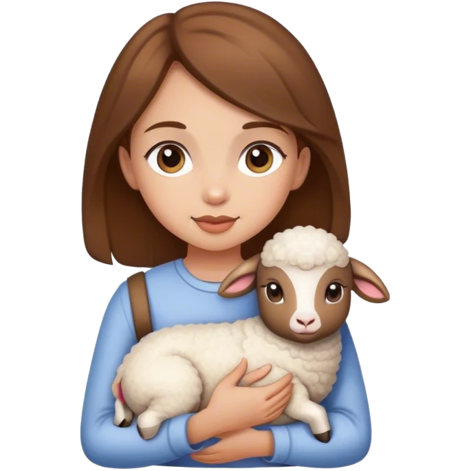 White girl with brown hair holding lamb over shoulders emoji
