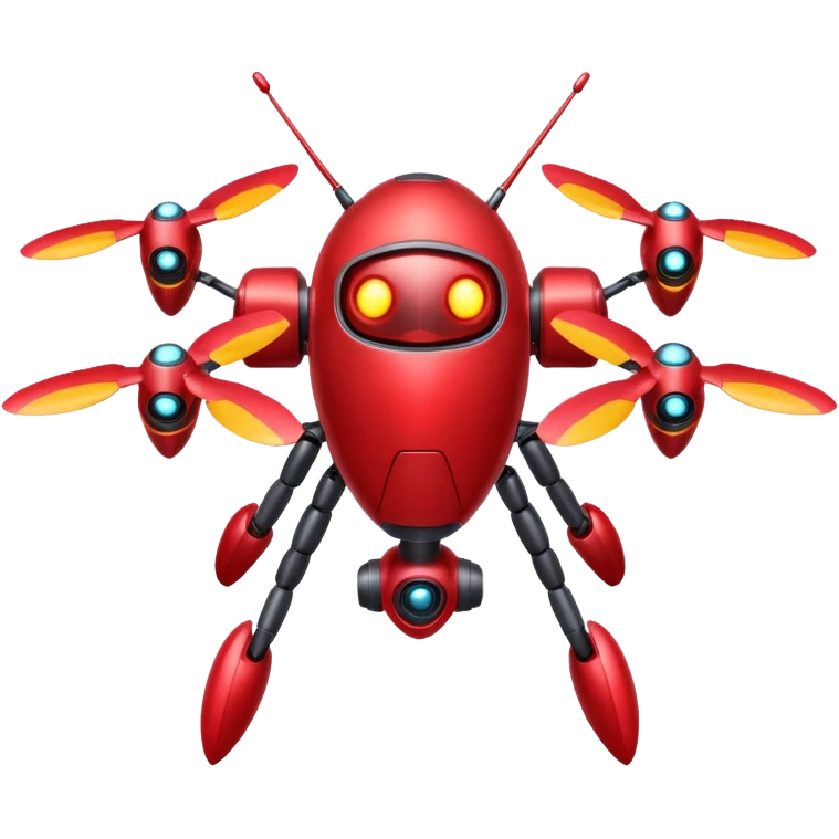 red Flying robot, small propellers, glowing eyes emoji