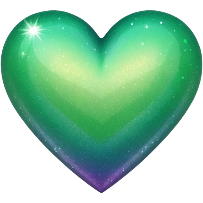 Edit the glittery blue color heart with a subtle gradient and no border to a glittery green color heart with a subtle gradient and no border. Keep the background transparent. Maintain the glittery texture and subtle gradient effect in green emoji