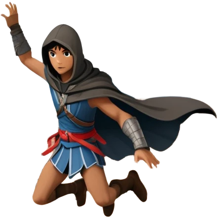 An icon featuring a hero performing a leap of faith from a tower in Florence, inspired by adventure games like Assassin's Creed. The design captures the dramatic moment mid-air, with detailed architecture and a bustling city below. Transparent background emoji