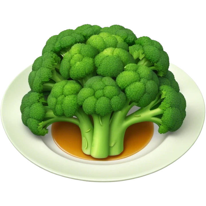A simple 3D color illustration of a sautéed broccoli in a plate with realistic shading and texture, on a pure white background. emoji