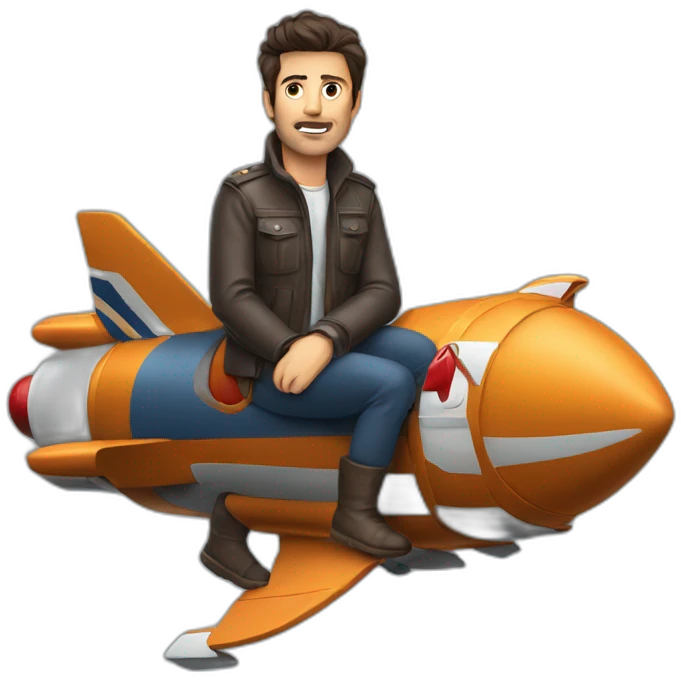 British yorkshire man dark brown hair straddling a rocket emoji
