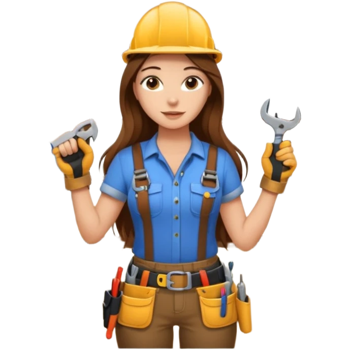 beautiful girl with long brown hair constructing new lounge room emoji