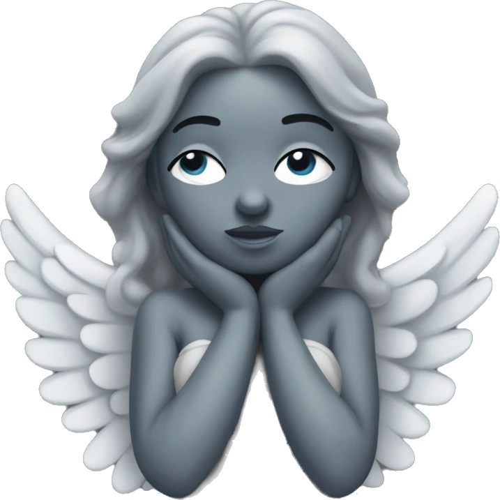gray statue of angel with wings, a long dress, and gray skin. Her hands should be covering her eyes like she's crying. emoji