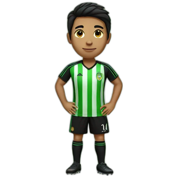 Soccer fan with short black hair wearing a jersey with black and green stripes emoji