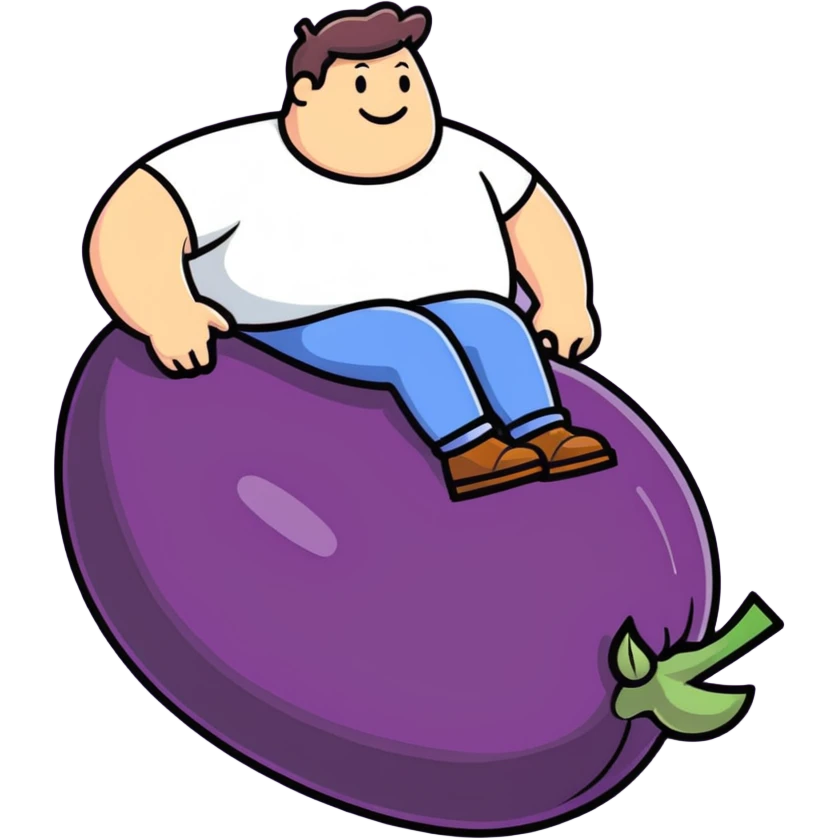 Fat guy riding a eggplant  emoji