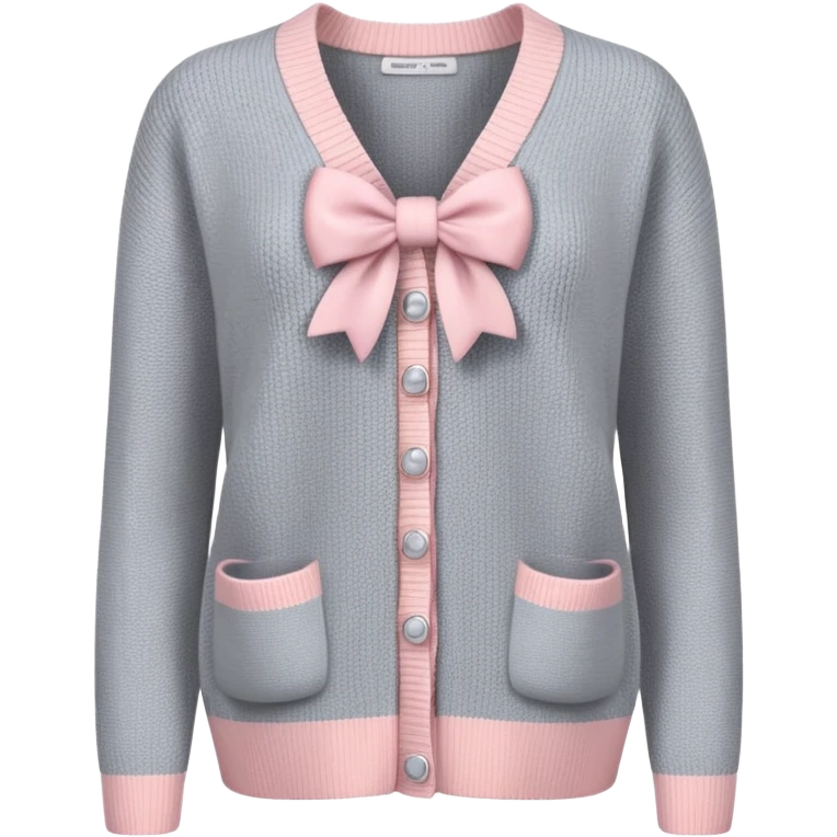 gray cardigan with light pink bows all over, hyper-realistic knitted 3d, isolated emoji