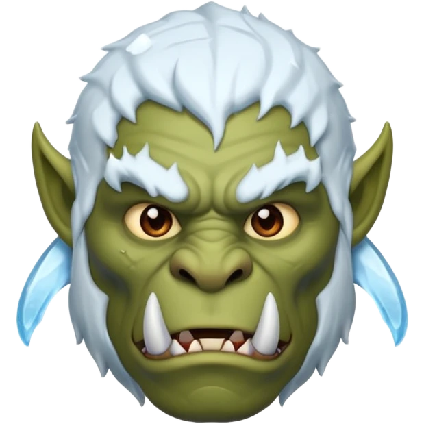 Fantasy orc emoji portrait, tusks lightly covered with ice and snow, winter predator look, strong silhouette, clean minimal emoji design, male/female variant
 emoji