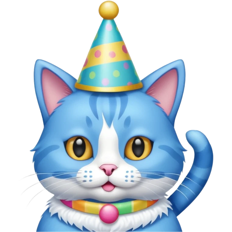 blue cat  with party hats emoji