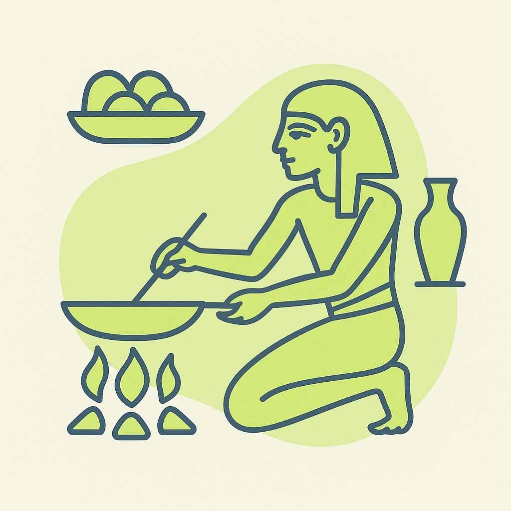 ancient Egyptian cooking scene in hieroglyphic style emoji