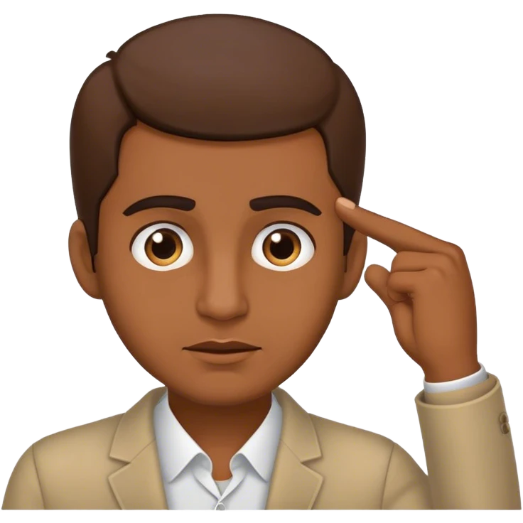 homme brun qui met son doigt sur sa tempe emoji