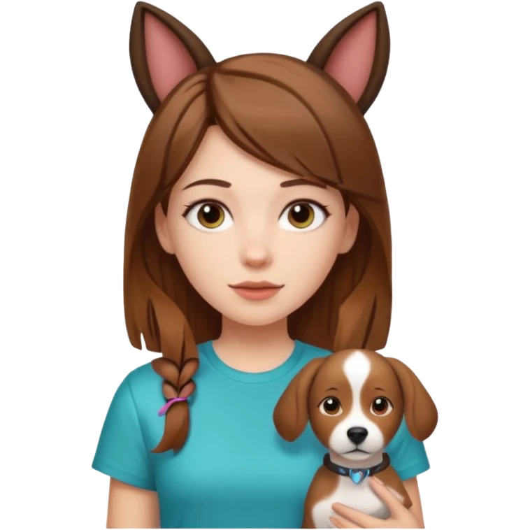 White girl with straight brown hair name is Valentina put dog ears on her and make he rlike like a bith but still not ugly just the dog prt of it and also have a shirt that says siri on it emoji