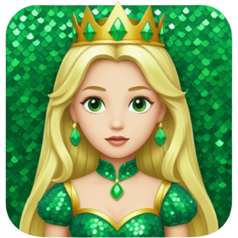 Princess Ozma from the Wizard of Oz with long blonde hair, green sequin outfit emoji