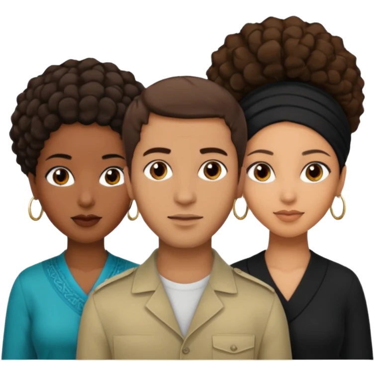  middle Eastern man with short brown hairwith two black african women both are African one is light skin black and one is medium tone black with african hair styles emoji