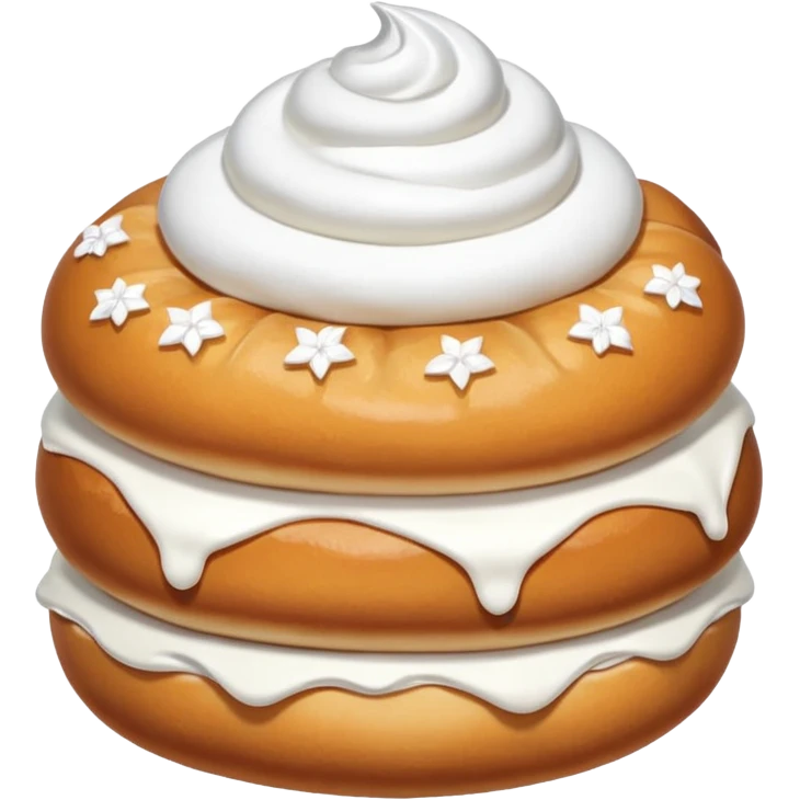 A bun with visible whipped cream in the middle beteween two bun halves and powdered sugar on top emoji