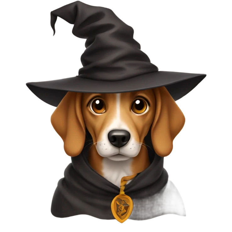 Dog wearing a Harry Potter sorting hat emoji