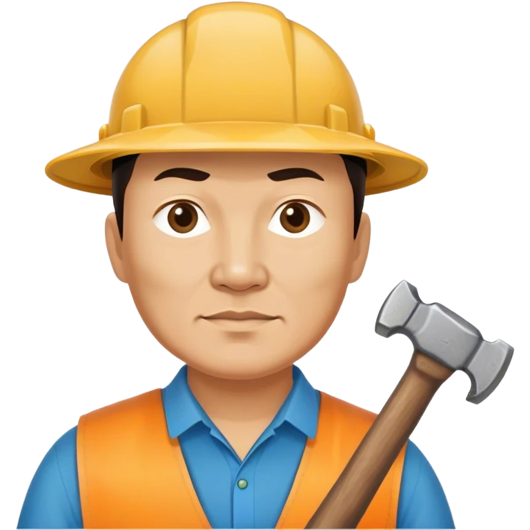 photorealistic kazakh worker middle age with 
hammer emoji