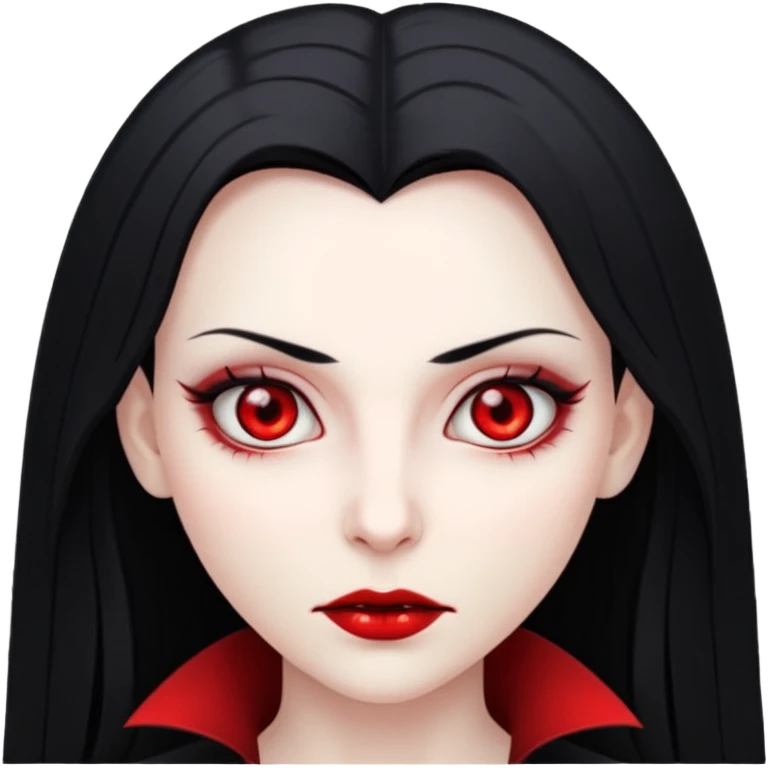 A woman vampire, pale skin, red eyes and black straight hair. emoji