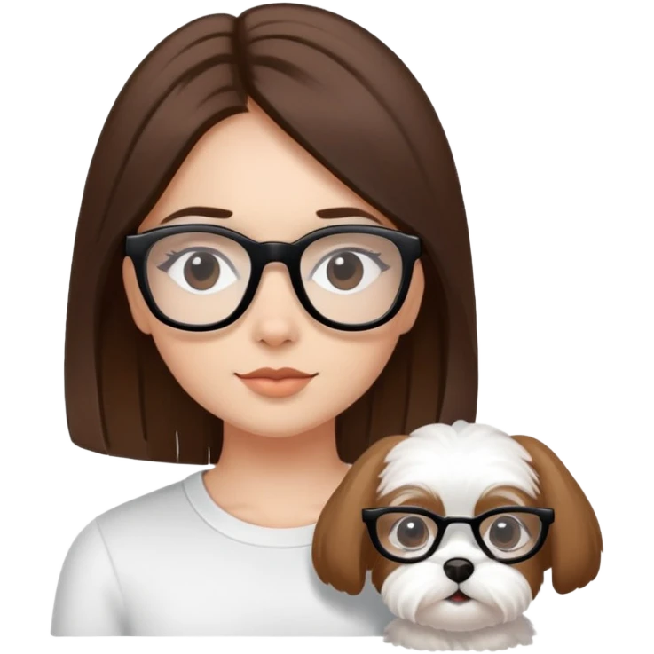 Girl with straight brown hair, black glasses and a Maltese emoji