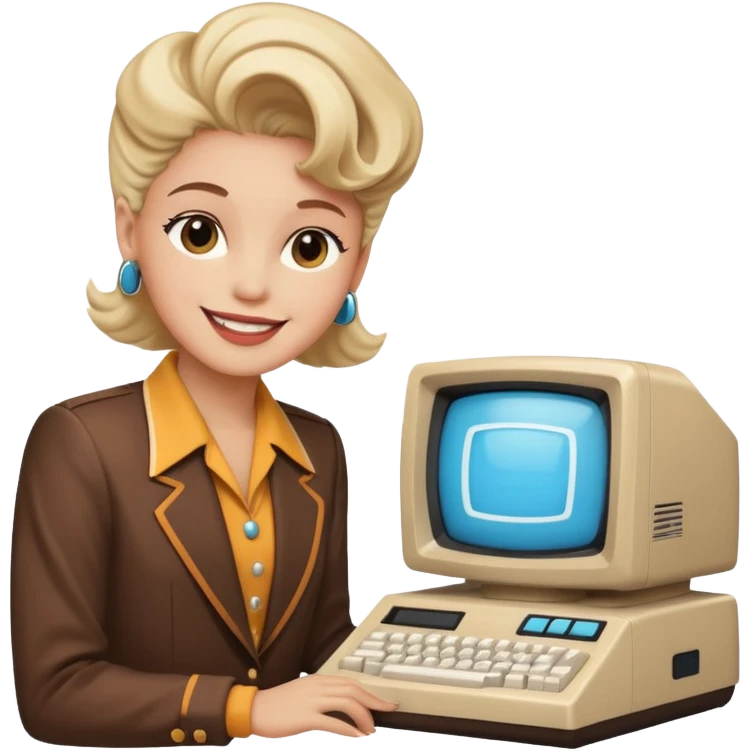 White and black 80s computer with face emoji